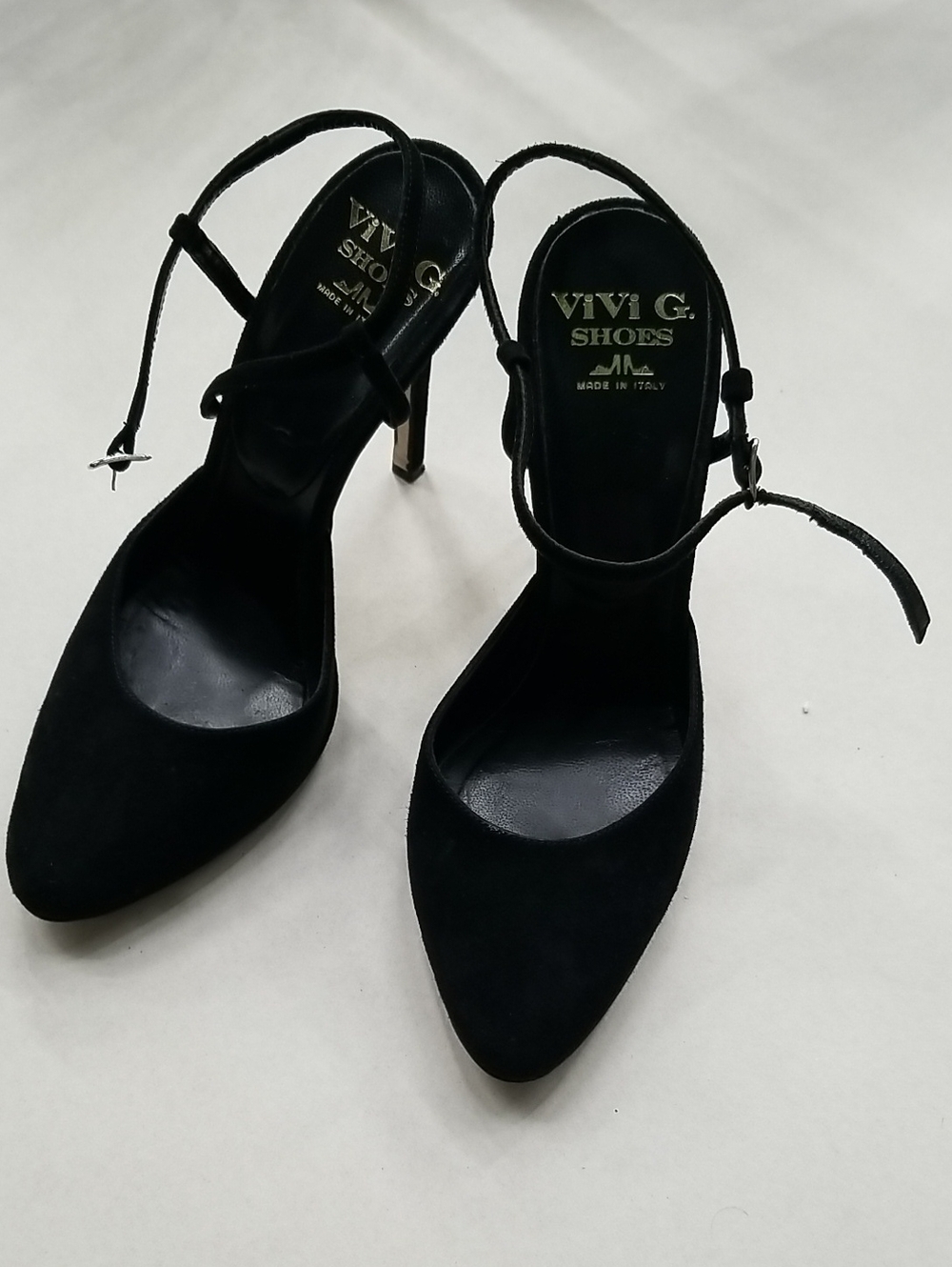 Vivi G Black Suede Pointed-Toe Ankle-Strap Heels